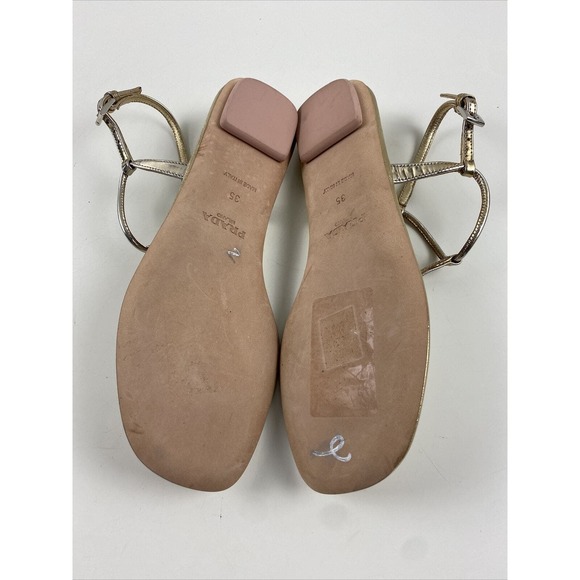 Prada Metallic Leather Flat T Strap Slingback Sandals Women’s Size 35 - Picture 8 of 8